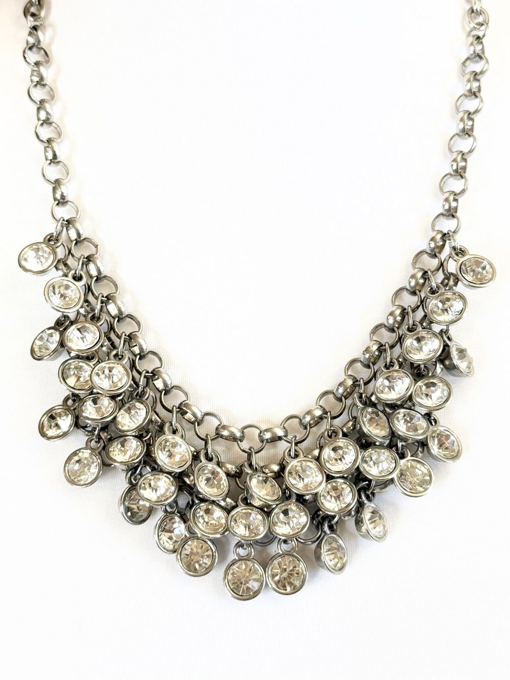 Silver-Tone Crystal Cluster Statement Bib Necklace - Clear